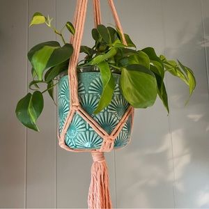 Pink Macrame Plant Hanger With Tassel, Hanging Plant Holder, Plant Lovers Gif…